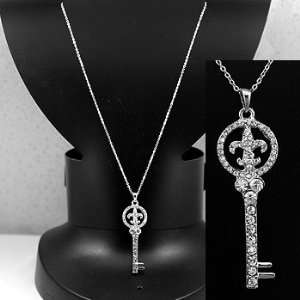Necklace ~Rhinestone Key ~ Fleur De Lis