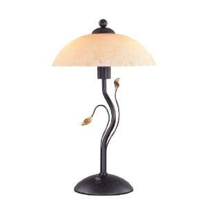 Lite Source C4919 Nevio Table Lamp, Dark Bronze with Amber Glass Shade 