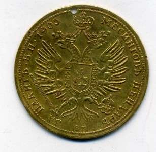   Russian Imperial brass pendar coin for adornment 1905 with gilt  