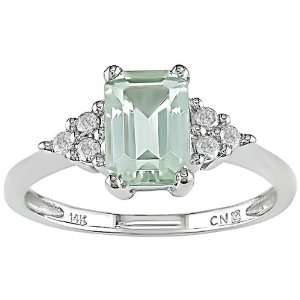    10K White Gold 1/10 ctw Diamond and Green Amethyst Ring: Jewelry