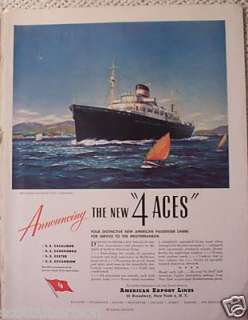 ACES CRUISE SHIP AMERICAN EXPORT LINE VINTAGE AD 1948  