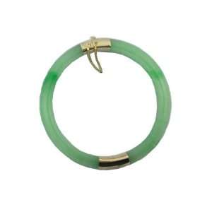  Green Jade Two Section Bangle, 14k Gold: Jewelry