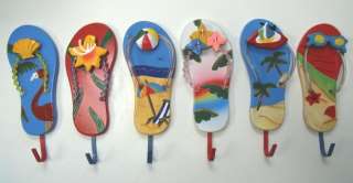 Tropical Beach Sandal Flip Flop Wall Hooks Set of 6  