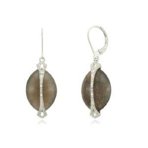Sterling Silver Oval Black Moonstone Diamond Earrings (0.05 cttw, I J 