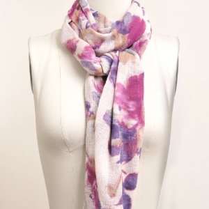    All Season Dyed Floral Purple Viscose Scarf 