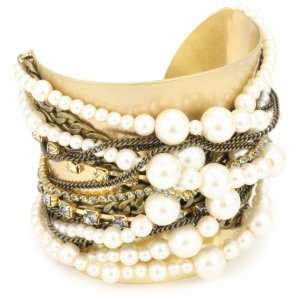   New York Modern Vintage Pearl Black Diamond Cuff Bracelet: Jewelry