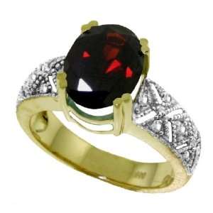    Antique Style Genuine Oval Garnet & Diamond 14k Gold Ring Jewelry