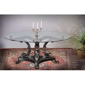 Anglia Dining Table Pedestal with Glass Top 72 Dia. Black Finish Wood 