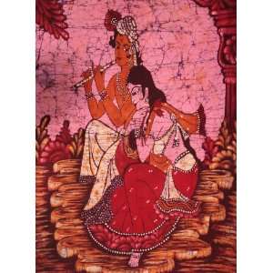 Radha Krishna   Batik Painting On Cotton:  Home & Kitchen