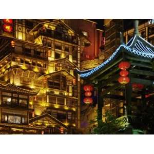 com China, Sichuan Province, Chongqing, Night View of Neon Decorated 