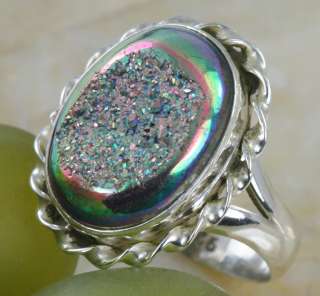 FANCY TITANIUMD DRUSY DRUZY 925 SILVER RING 6 4.81 g  