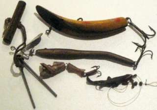LOT ANTIQUE & VINTAGE FISHING LURE AND OTHER ODD PIECES WOOD METAL 