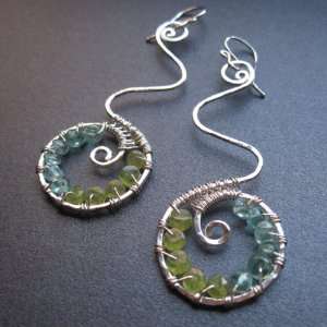   Gold Filled Earrings Hammered swirls with apatite and peridot Jewelry