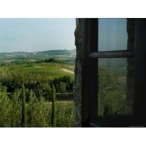 Vineyards of Chianti Viewed Through and Reflected Upon an Open Window 