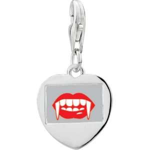  925 Sterling Silver Halloween Vampire Teeth Photo Heart 