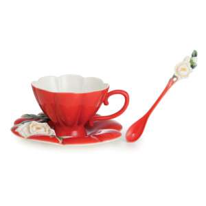 FZ02704 Franz Porcelain Venice Peony cup set spoon new  