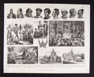 1874 Anthropology Print SE Asia Thailand Laos Amarapura  