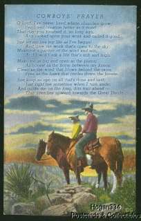 Cowboys Prayer Poem By Badger Clark Custer SD Postcard  
