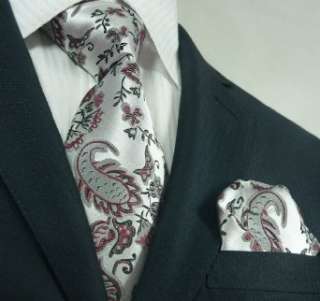   Red Black Floral Mens Silk Tie Set: Tie+Hanky &Plastic Hook: Clothing