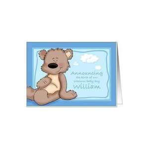  William   Teddy Bear Birth Announcement Card: Health 