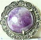 BIG VINTAGE MEXICAN STERLING AMETHYST FLOWER PIN 1940S  