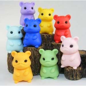  Hamster Japanese Erasers. 8 Pack. Solid Assorted Colors 