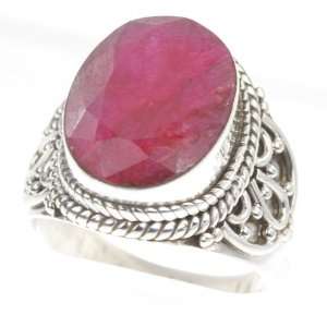  925 Sterling Silver Created RUBY Ring, Size 8, 8.49g 