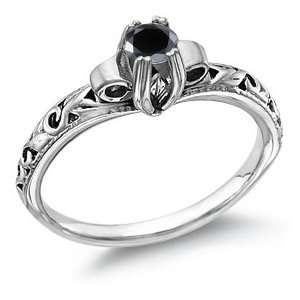  1 Carat Art Deco Black Diamond Ring: Jewelry