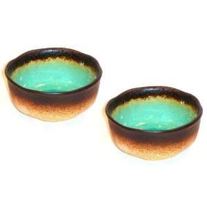  Set of Two Japanese Turquoise Green Kosui 4 3/4 Inch Rice 