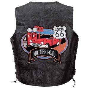 ROUTE 66 MOTHER ROAD LEATHER VEST CAR BIKER MOTORCYCLE  