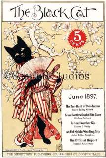 GEISHA BLACK CAT in KIMONO   Japanese   GICLEE PRINT   Fine Art Paper 
