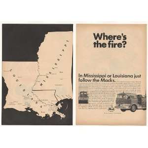  1965 Louisiana Mississippi Mack Fire Truck 2 Page Print Ad 