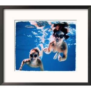  Boy and Girl Wearing Goggles Underwater Art Styles Framed 