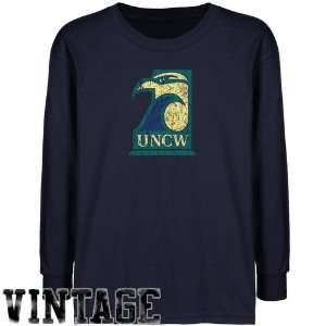 NCAA UNC Wilmington Seahawks Youth Navy Blue Distressed Logo Vintage T 