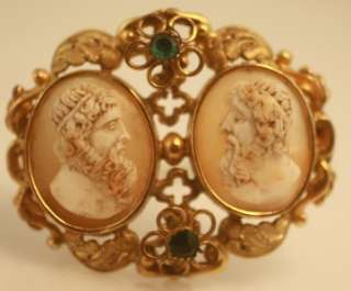 Antique Georgian 14K gold double cameo shell brooch  