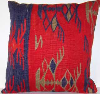 14x14 Turkish Wool Antique Kilim Pillow with insert  