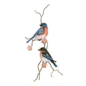   Bovano Enamel Copper Wall Art Bluebirds Peach Flowers 