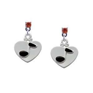  Music Note in Heart Hyacinth Swarovski Post Charm Earrings 