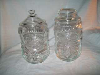   of 2 vintage snowman shaped glass candy apothecary jar with lid  