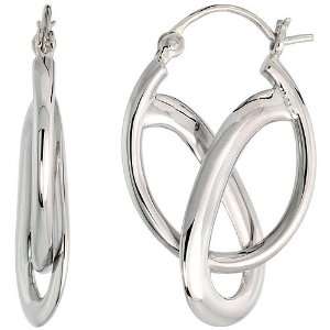  High Polished Knot Hoop Earrings in Sterling Silver, 1 1/8 