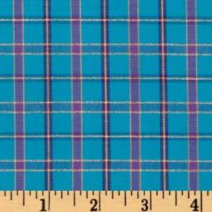  58 Wide Plaid Shirting Metallic Gold/Turquoise Fabric By 