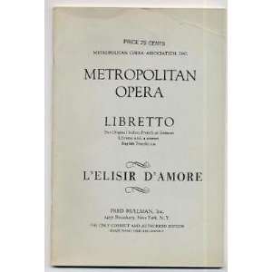   Opera Libretto LELISIR DAMORE English & Italian 