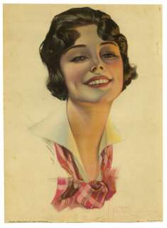ANTIQUE ROLF ARMSTRONG C.1920 PIN UP PRINT ALL SMILES BRUNETTE FLAPPER 