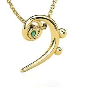 Bass Clef Necklace, 14K Yellow Gold Necklace with Emerald
