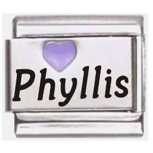    Phyllis Purple Heart Laser Name Italian Charm Link Jewelry