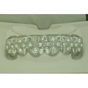  Grillz Iced Out Bling CZ Silver Tone Top Teeth Mouth Grillz 