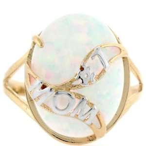  14k Solid Gold Whale Tail #1 Mom White Lab Opal Ring 
