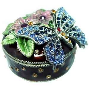   Round Butterfly Enameled Bejeweled Crystal Trink Box: Home & Kitchen