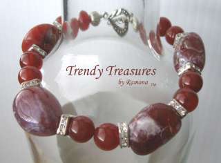 Red Agate Polished Chunks Bracelet,Matching Earrings 