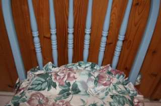   SPINDLE BACK BODY PAINTED BLUE & SEAT RICH BROWN WOOD CUSHIONS  